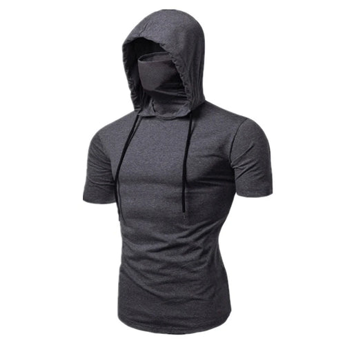 Mens Gym Thin Hoodie Short Sleeve Hoodies With Mask Sweatshirt Casual