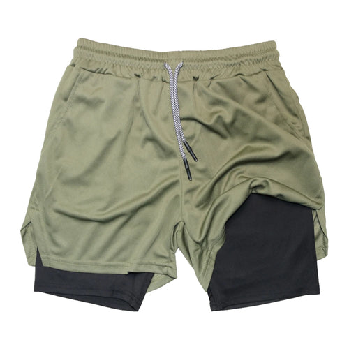 Men's Double Layer Fitness Shorts Men Fitness Gym Training 2 in 1