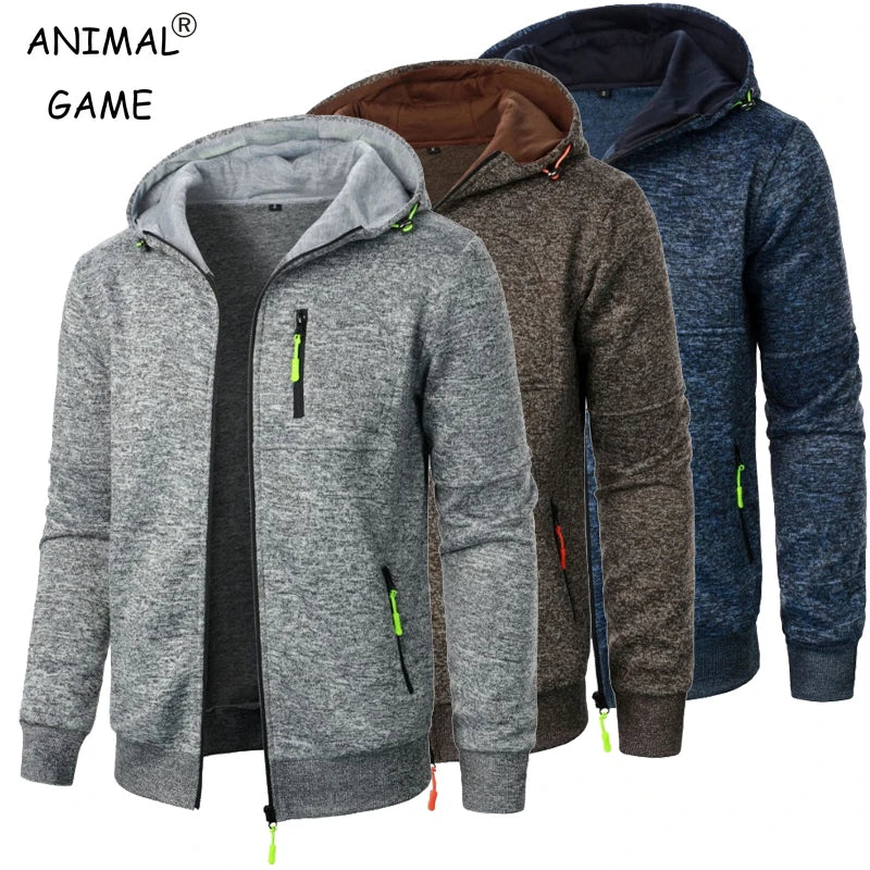 New Streetwear Men's Long Sleeve Sweatshirts for Men Zipper Hooded