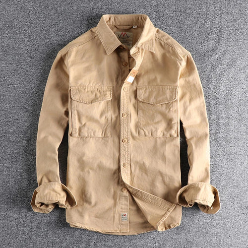 Autumn new 204 khaki retro wash solid color work shirt men's