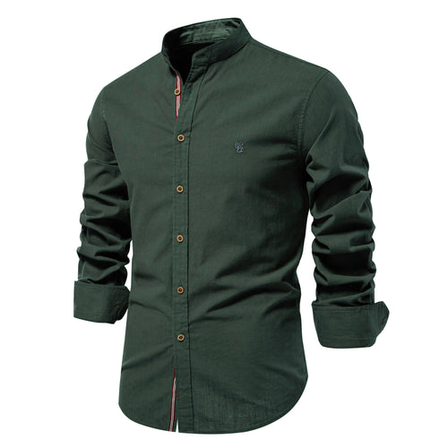 AIOPESON 100% Cotton Social Shirt Men Solid Color Long Sleeve High