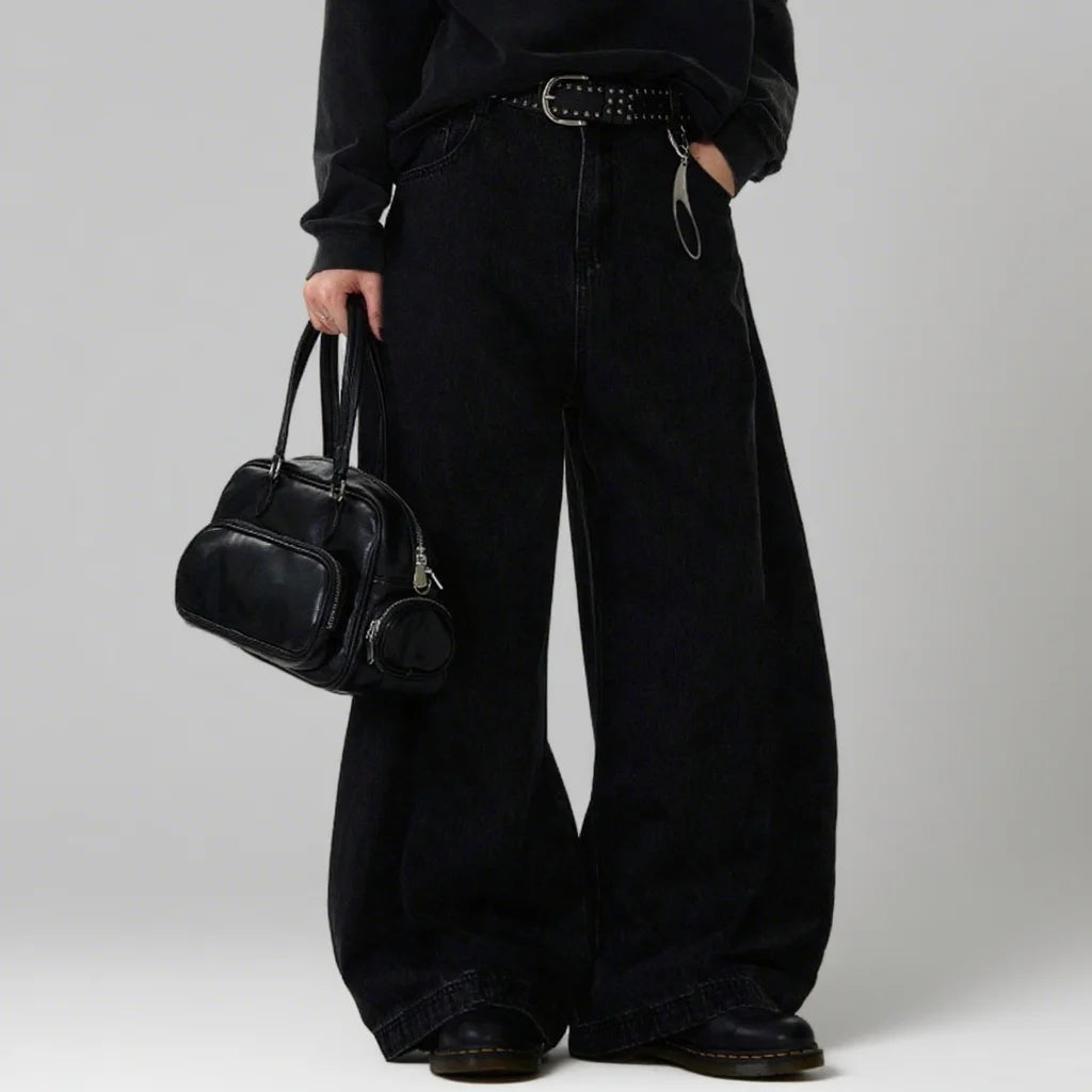 High Streets Spring Summer Men's Jeans American Baggy Wide Leg Curved