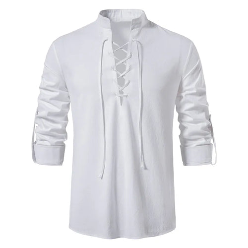 2023 New Men's Casual Blouse Cotton Linen Shirt Tops Long Sleeve Tee
