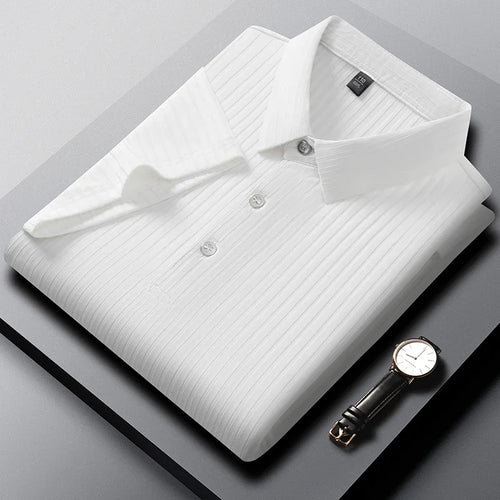 2025 New Men's Casual Fashion Striped Short Sleeved Collar Polo Shirt