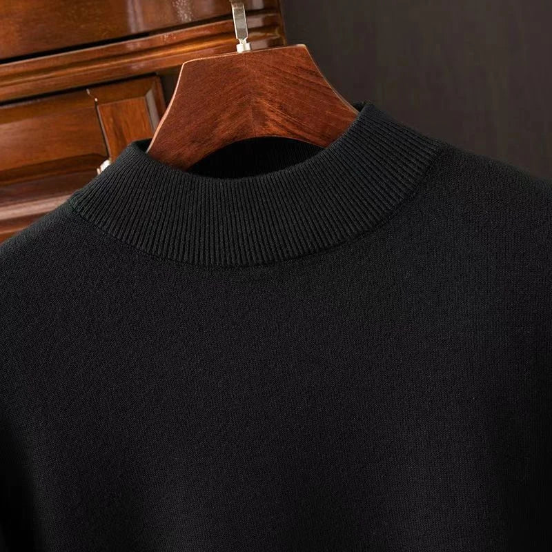 Autumn Mens Mock Turtleneck Knitwear Sweater Outdoor Half Neck Solid