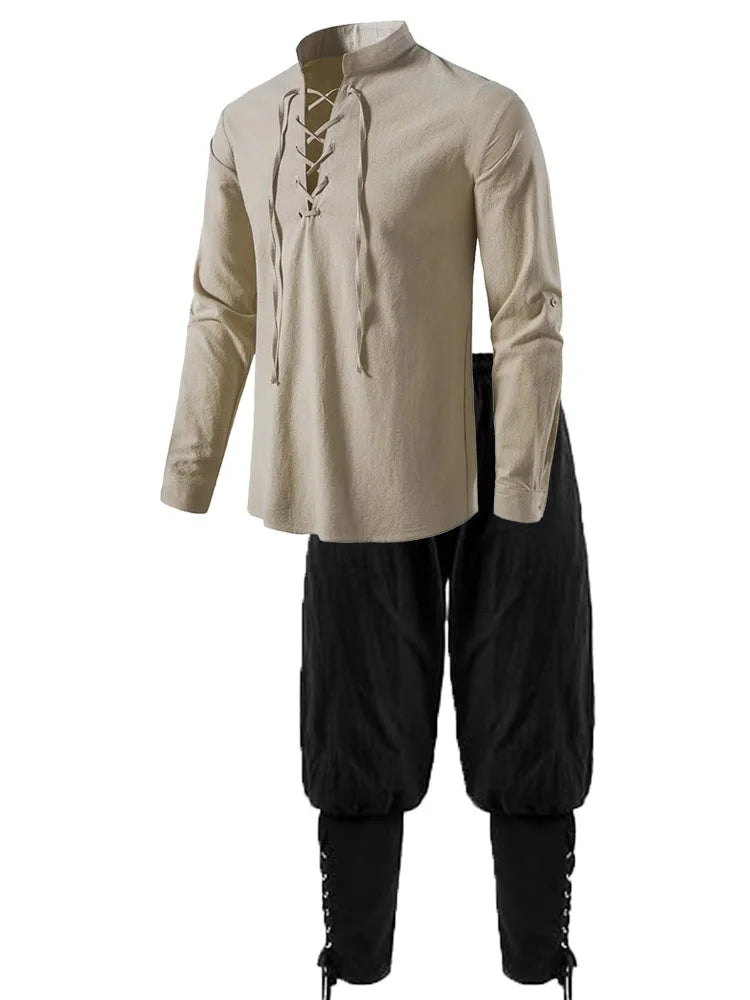 2Pcs Men's Medieval Knight Costume Set Renaissance Cosplay Pirate