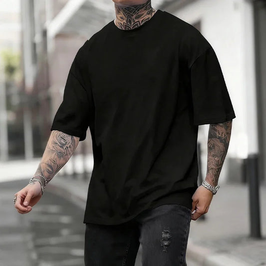 Cotton Hot Sales Mens T-shirt Solid Color Casual Quality Short Sleeve