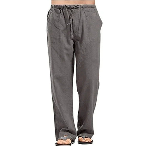 Men's Cotton Linen Pants Summer Solid Color Breathable Linen Trousers