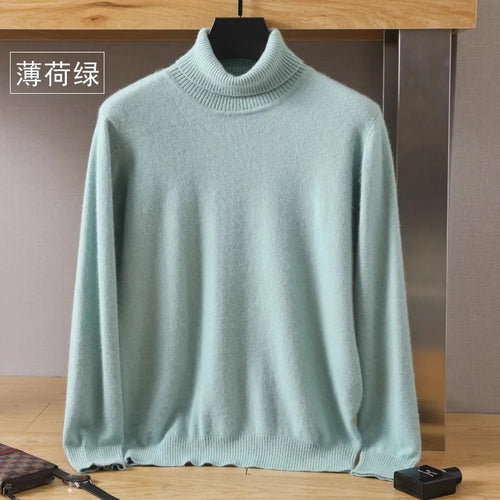 Men's 100% pure Mink velvet Cashmere Sweater High Lapels Pullovers