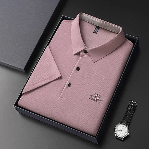 New Men's Business Casual Short Sleeved Shirt with Badge Solid Color