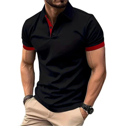 Men's Polo Shirt Short Sleeve Casual Slim Fit Color Blocking T-shirts
