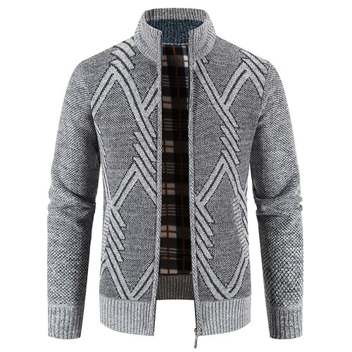 Winter Men's Fleece Cardigan Christmas Knit Sweater Coat Business