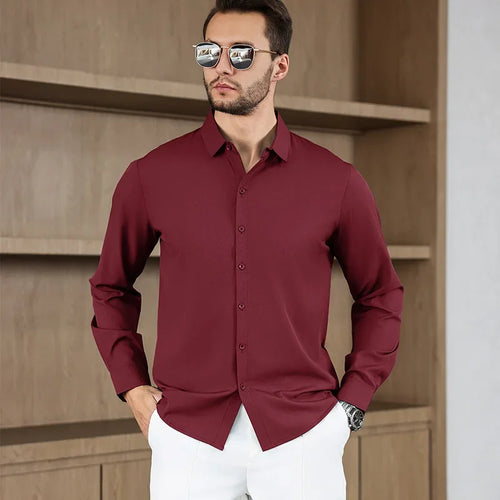 New Men's Business Casual Long Sleeved Solid Color Shirt Wrinkle