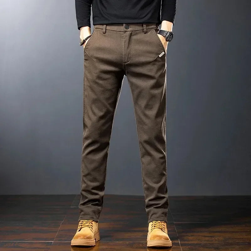 KUBRO Men's Pants Casual Cotton Solid Color Spring Autumn Straight