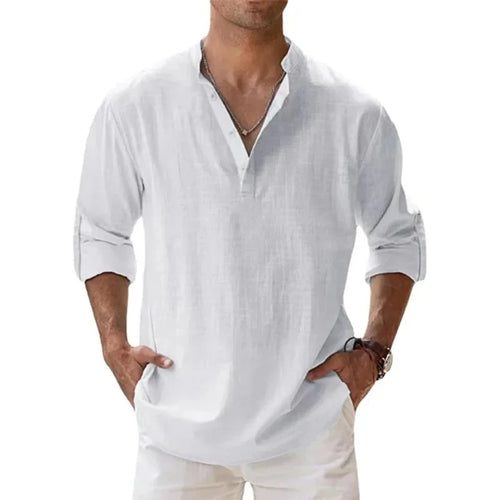Streetwear Men Lightweight Shirts Long Sleeve Henley Cotton Linen