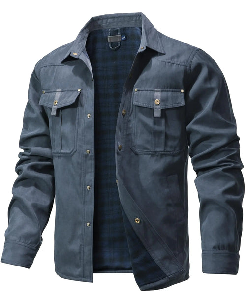 Men's Jackets Spring Flannel Lined Shirt Coat Shacket Casual Snap