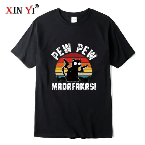 Summer Casual Men's High Quality T-shirt 100% Cotton Cool Funny Cat