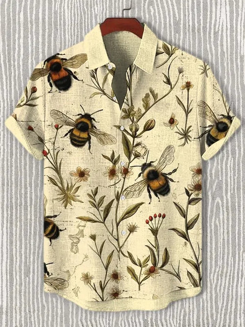 Men's Cat Graphics Shirts Short Sleeved Button Down Lapel Shirt For