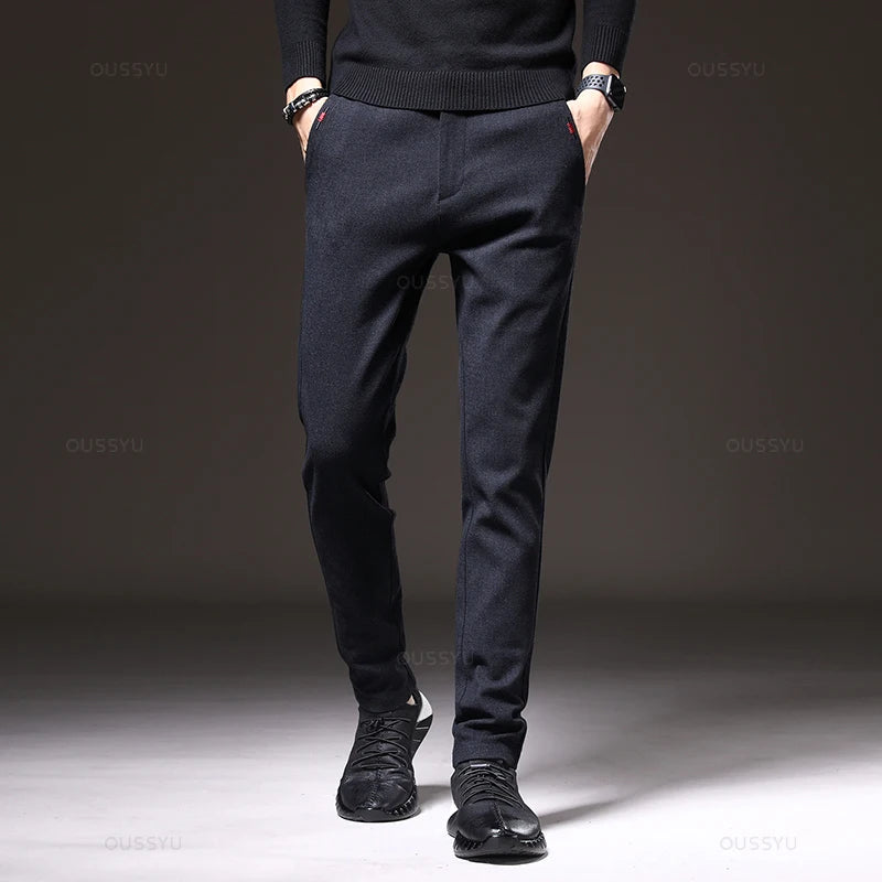 Spring Men's Casual Pants Business Fashion Elastic Waist Slim Fit