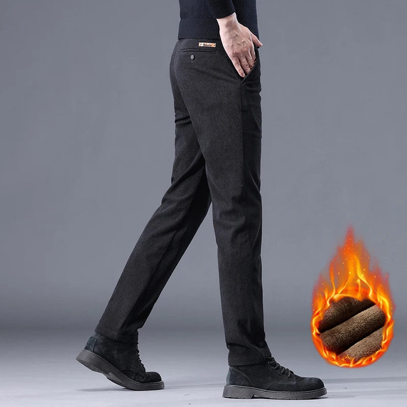 Khaki Black Gray Fleece Men's Corduroy Casual Pants Chenille Thick