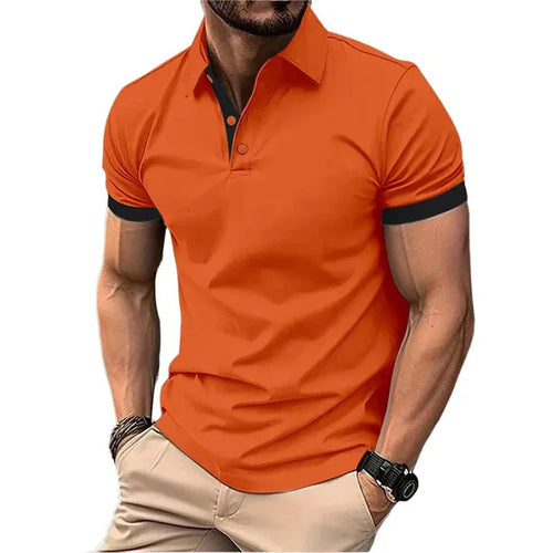 Men's Polo Shirt Short Sleeve Casual Slim Fit Color Blocking T-shirts