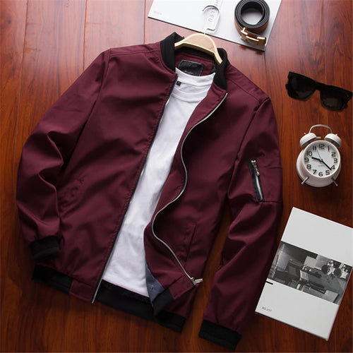 Men Bomber Jacket Thin Slim Long Sleeve baseball Jackets Mens