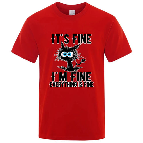 Men's High Quality T-shirt 100% Cotton Funny Cool Cat Printed T-shirt