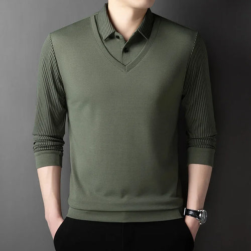 2025 New Men's Casual and Fashionable Long Sleeved Solid Color Fake