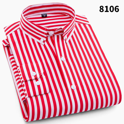 Hot New Men's Formal Shirts Long Sleeve Anti-Wrinkle Office Striped