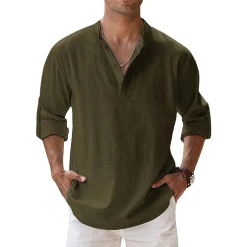 Streetwear Men Lightweight Shirts Long Sleeve Henley Cotton Linen