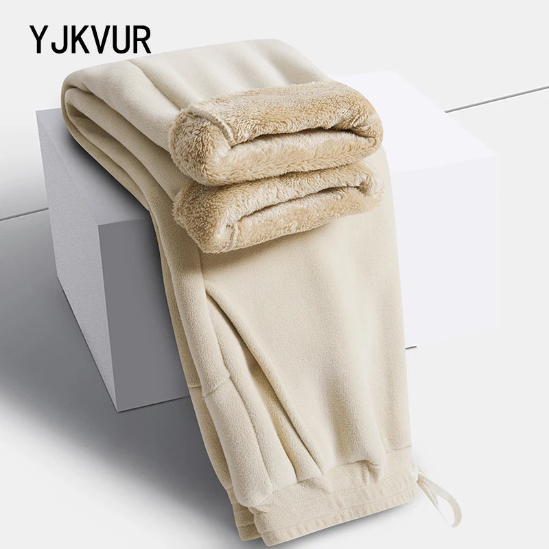 YJKVUR Unisex 2026 Winter New Oversize Pants Men Women Warm Fleece