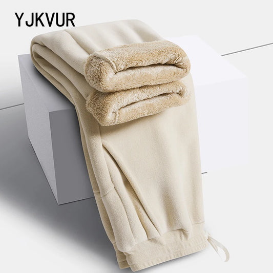 YJKVUR Unisex 2026 Winter New Oversize Pants Men Women Warm Fleece