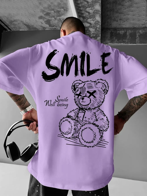 Trendy summer new men's personalized teddy bear print micro elastic
