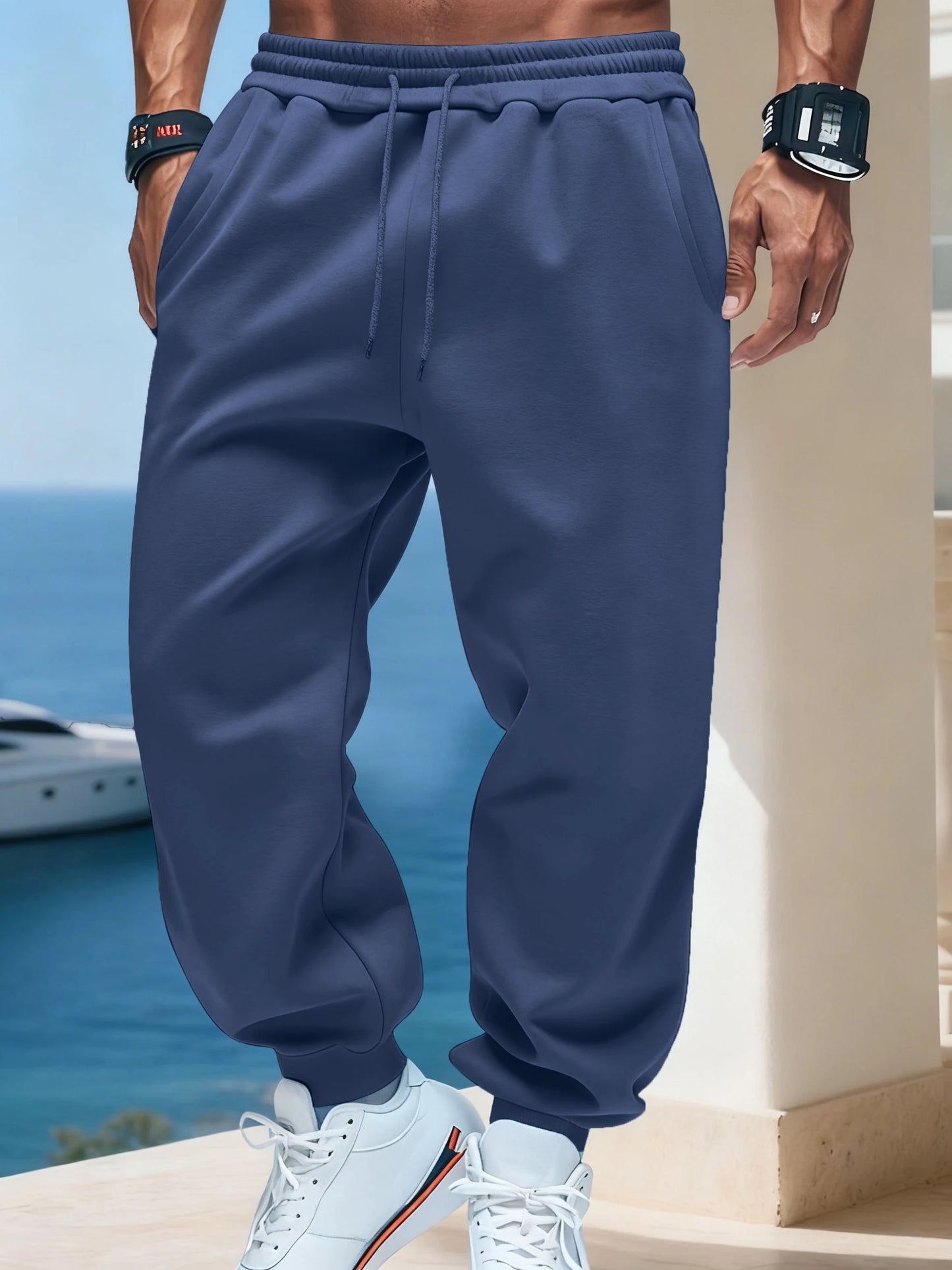 Man Autumn Fleece Sportpants Drawstring Casual Long Pants Comfortable