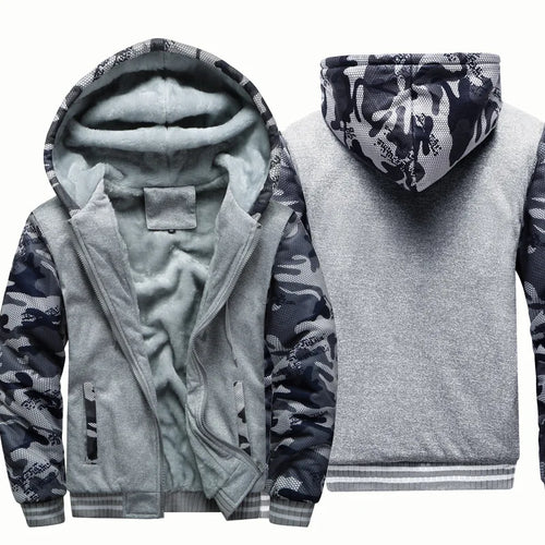 Men's Jacket Winter Camouflage Fleece Thicken Hooded Jackets Male Long