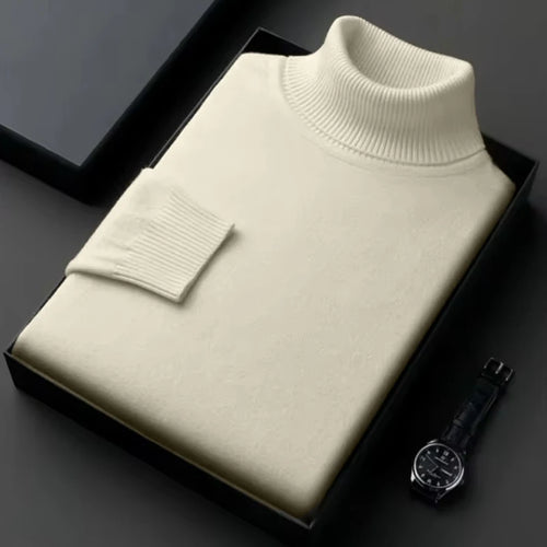 New Mens Long Sleeve Knitted Sweaters Solid Color Turtleneck Coats