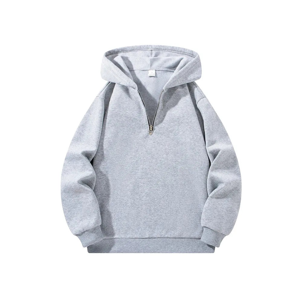 Men's Half Zipper Hooded Hoodies New Solid Color Long Sleeve