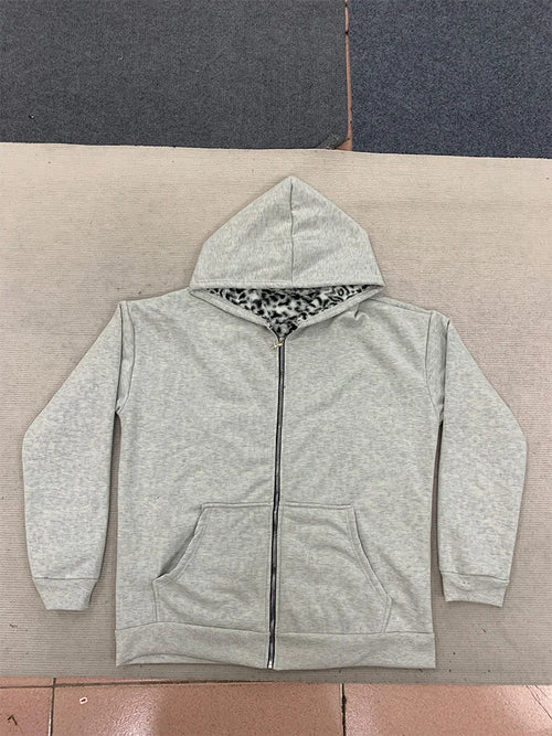 Autumn/Winter Leopard Grey Double sided Zipper Hoodie Men's Casual