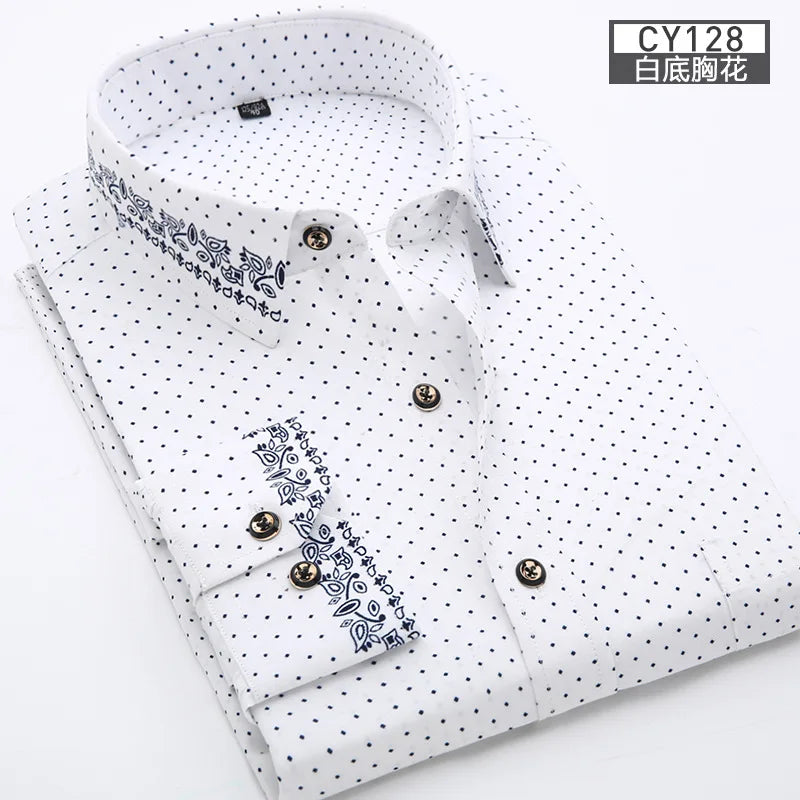 New men's shirt long sleeve thin spring/summer print free ironing