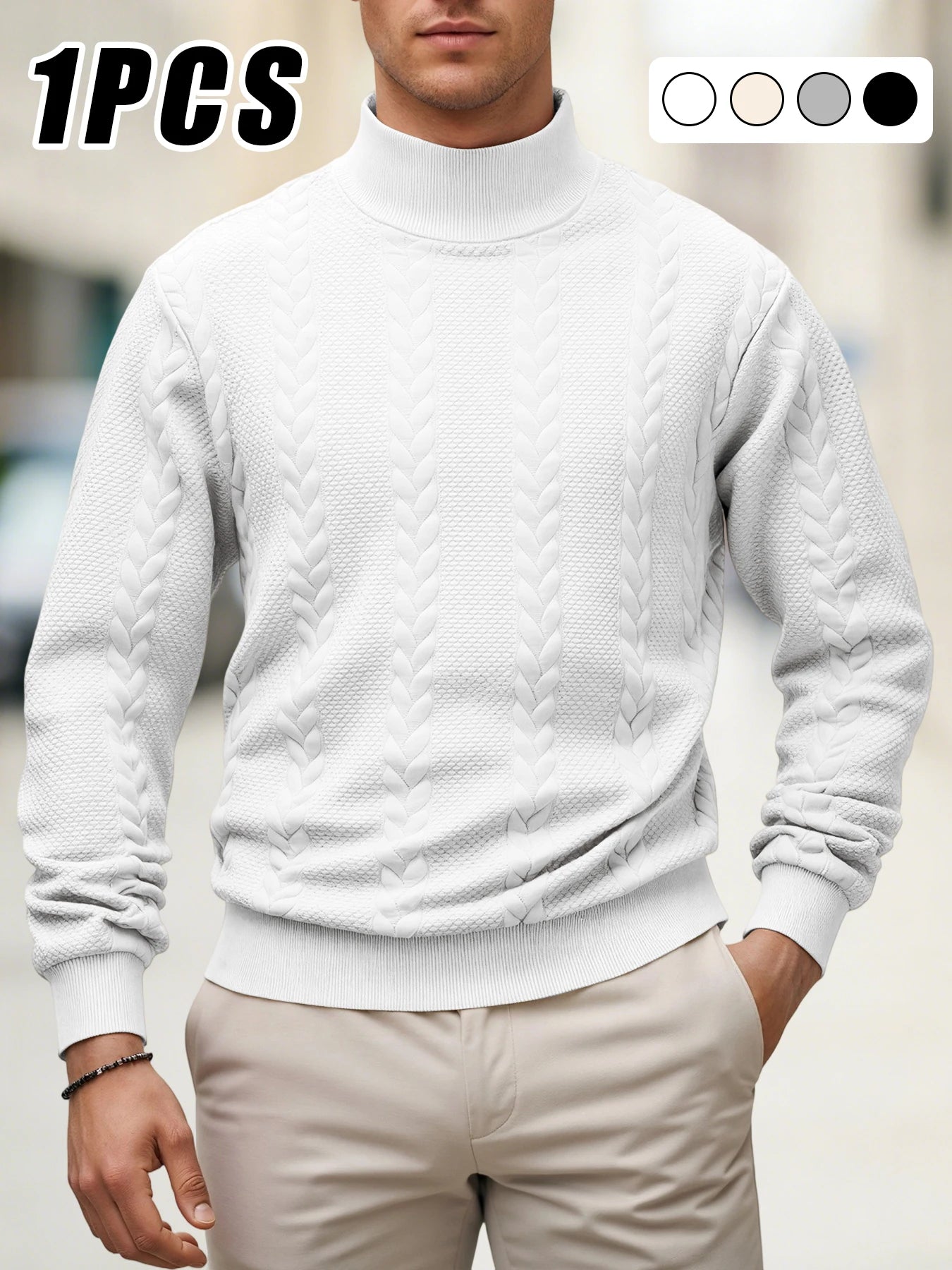 Autumn Winter Thick Knitted Sweater Men Pullovers Solid Color Mock
