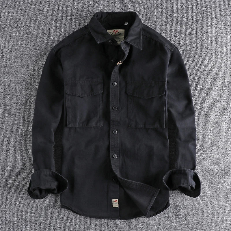 Autumn new 204 khaki retro wash solid color work shirt men's