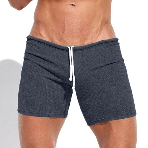 Summer Men's Shorts Casual Breathable Drawstring Shorts Solid-color