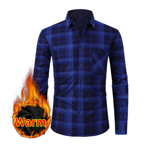 American size men's shirt long sleeve autumn winter warm plus fleece