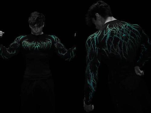 Men's Compression Sports Shirt  Gothic Lightning Print GYM Fitness Top