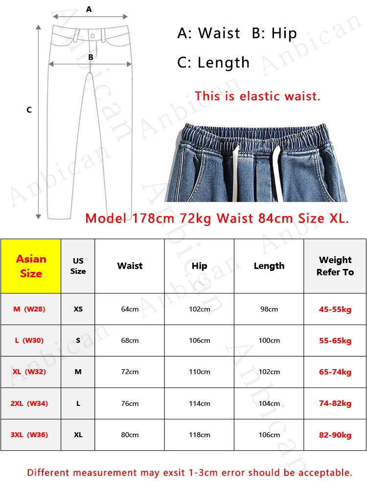 Men's Winter Jeans Fleece-Lined Brushed Thick Warm Denim Pants Korean