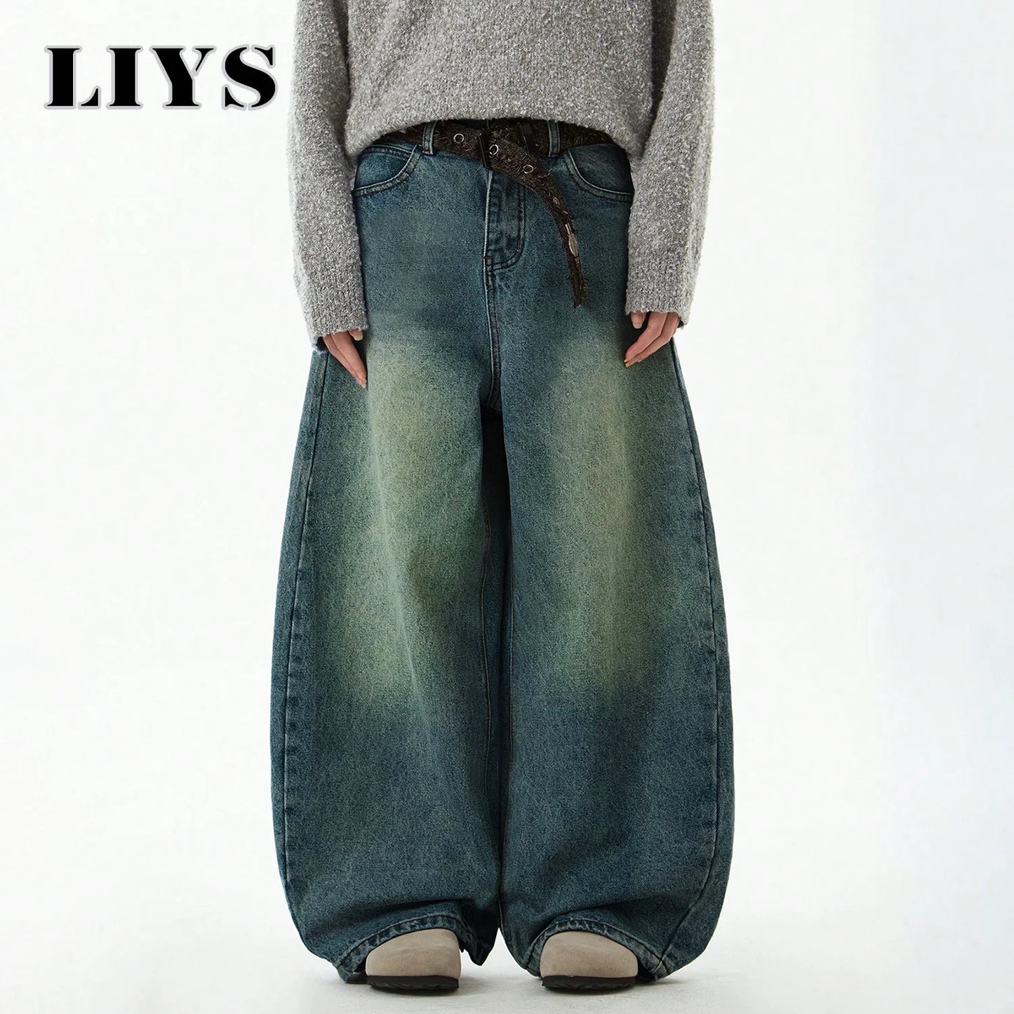 Men's Wear Blue Wide-Leg Denim Pants Baggy Jeans Vintage