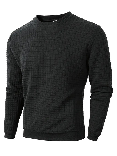 Autumn Men's Crew Neck Pullover Solid Color Casual Jacquard Check