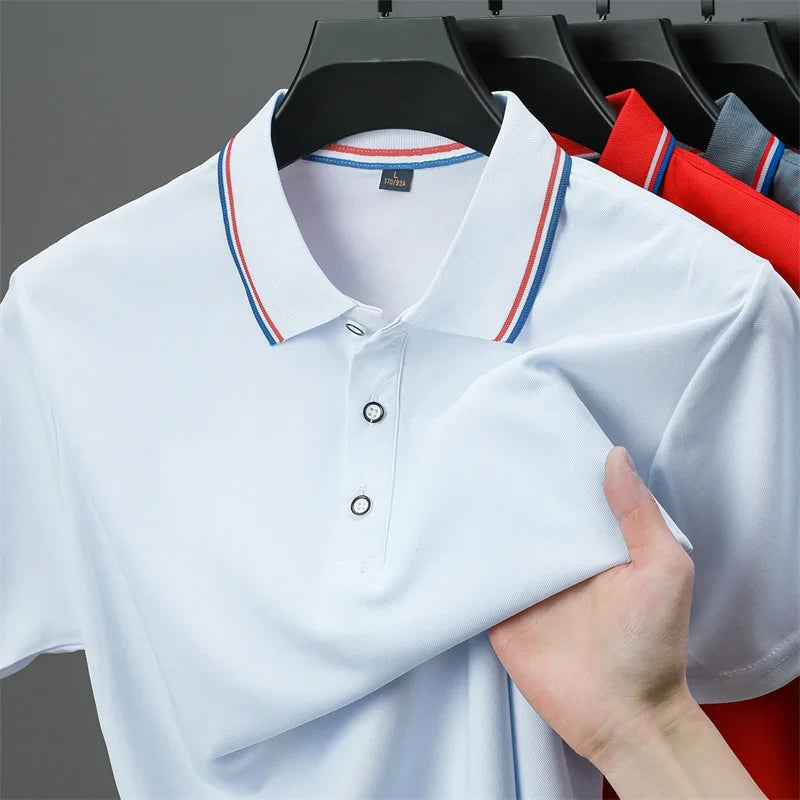 2025 New Men's Casual Solid Color Short Sleeved Polo Shirt Summer