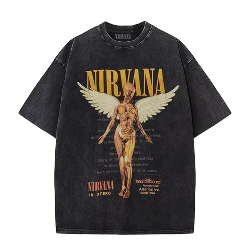 Nirvana rock band men's Retro cotton Washed Tee In Utero album man