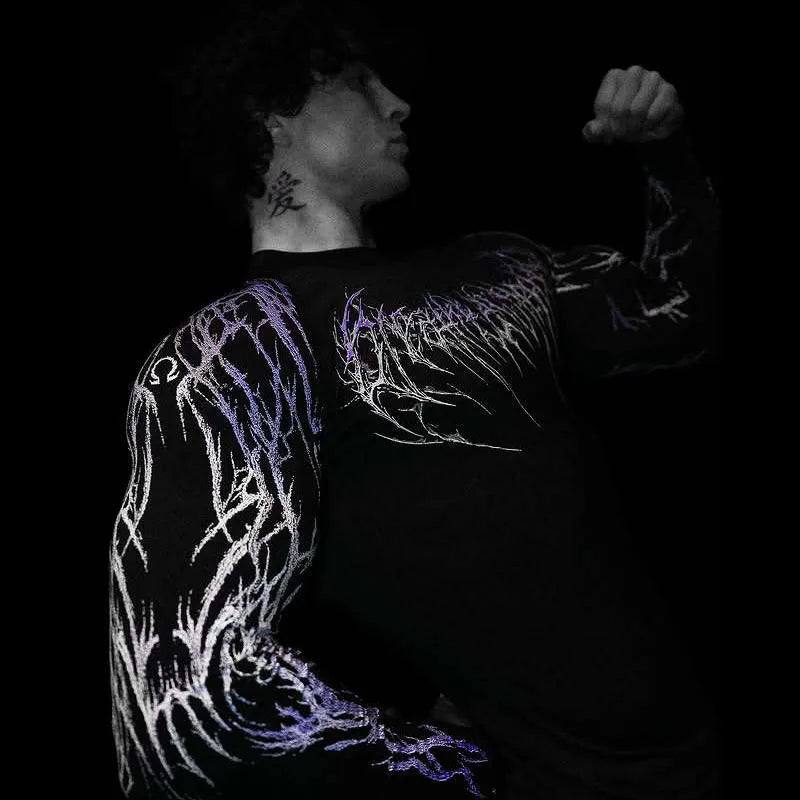 Men's Compression Sports Shirt  Gothic Lightning Print GYM Fitness Top